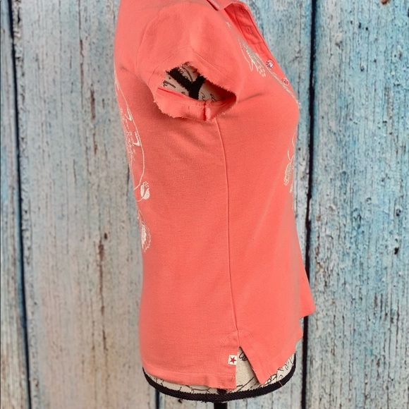Johnny Was Coral Embroidered Cotton Polo Top - Picture 10 of 14